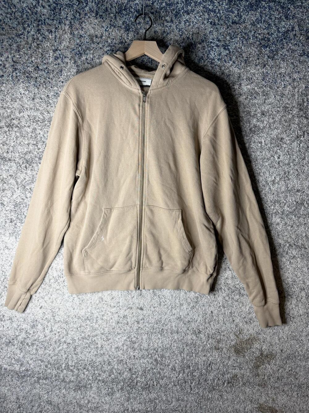 Joah Brown Hoodie Womens One Size Beige Full Zip Cotton Terry Made USA Oversized